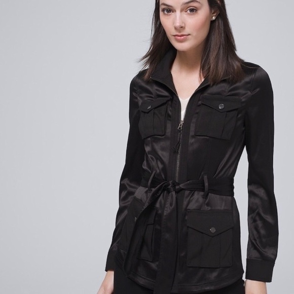WHBM beautiful black belted lightweight  jacket size 10 GUC - Picture 1 of 5